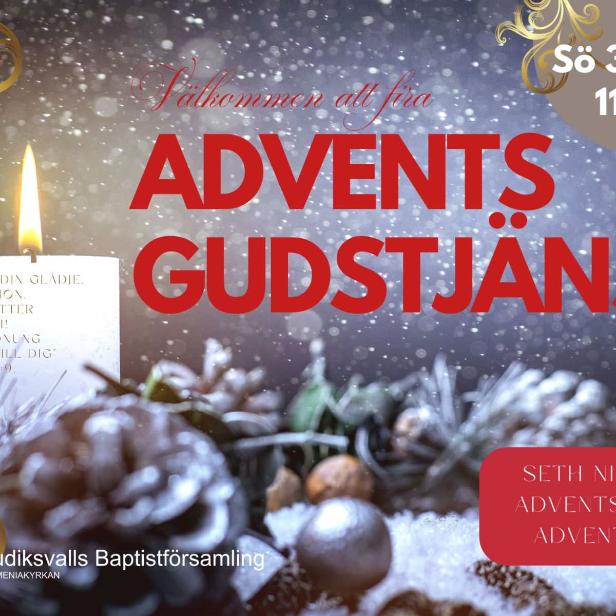 Välkommen till Adventsgudstjänst på&nbsp;söndag!